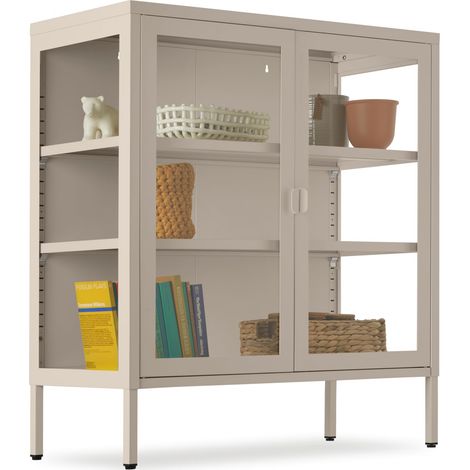 Vitrine métallique 80 x 37 x 90,5 cm avec 2 portes et 3 compartiments, acier et verre (1/5)