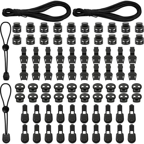 3mm x 20m Round Elastic Cord Kit with Stoppers and End Caps, Black Cord for Backpack, Tarp, Tent, Camping, Shoelaces and DIY Projects (1/5)