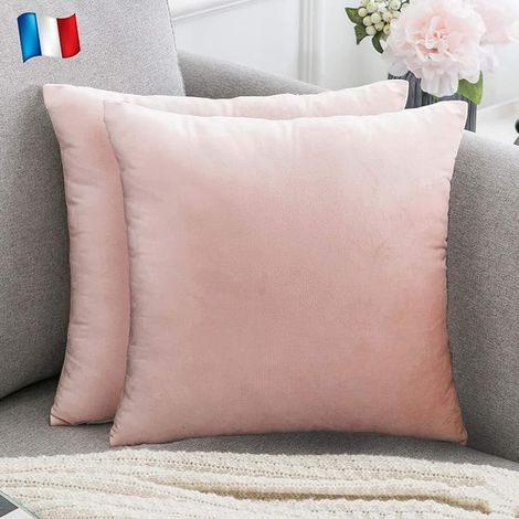 Housses de Coussin Rose Poudré Pale Velours 40x40 cm Uni, Taie d'oreiller Carré pour Salon Scandinave, Canapé Rose Poudré (1/5)