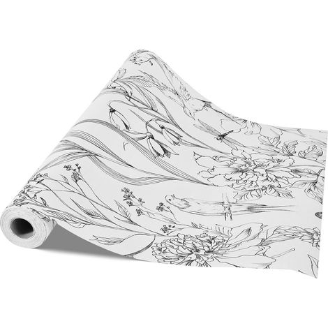 Papier peint adhésif 45cm x 10m, motifs floraux blancs, imperméable, autocollant, facile à nettoyer, vinyle décoratif pour chambre, cuisine, bureau, salle de bain. (1/5)