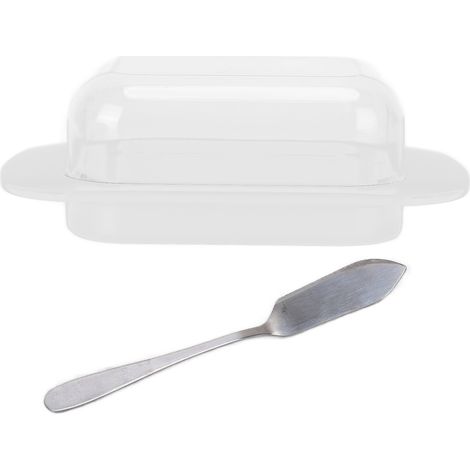 Boîte à beurre rectangulaire avec couvercle et couteau - Plateau portable pour fromage - Rangement cuisine pratique - Blanc (1/5)