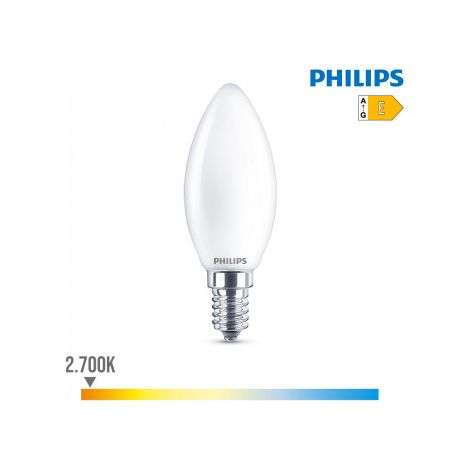Bombilla PHILIPS Vela LED E14 6,5W 806lm 2700K Luz Cálida 3,5x9,7cm