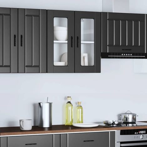 Küchen-Hängeschrank mit Glastür Porto Schwarz