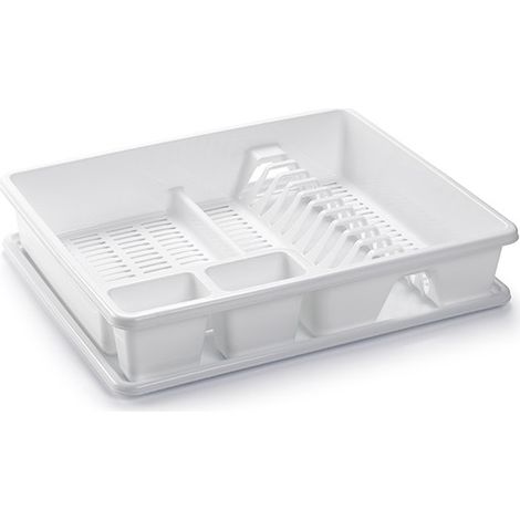 Panier égouttoir d'évier avec plateau blanc – Dimensions 48x38x9 cm – Pour assiettes et ustensiles de cuisine – Séchage ordonné – Plasticforte