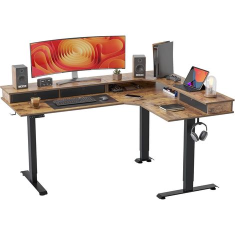 Höhenverstellbarer Elektrischer Schreibtisch L-Form 160x120cm Schwarz/Braun (1/5)