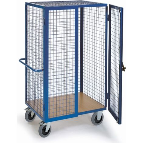 Rollcart Gitter-Schrankwagen mit Zylinderschloss, Schiebegriff und Grundboden 980x700mm im Buchedekor