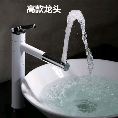 Brass white lacquered 360-degree rotating hot and cold water single-hole faucet for bathroom sinks and washbasins -- tall white lacquered model