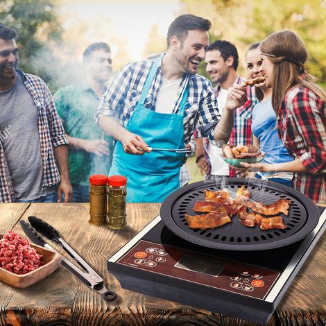 Grille ronde antiadhésive pour barbecue, plaque à rôtir et griller, usage intérieur/extérieur (1/4)