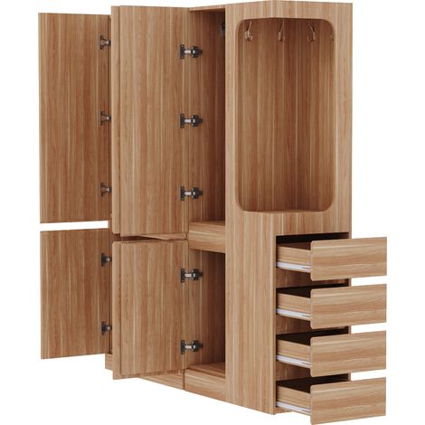 Armario abierto extra grande 140 x 40 x 170 cm con cajones y estantes, color madera (1/5)