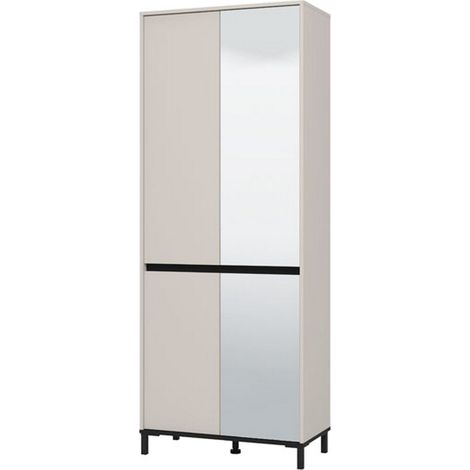 Scarpiera Scansano, Mobile Portascarpe 9 Ripiani, con Specchio, 4 Ante, 80x40x205.5h cm Beige Rovere Nodi