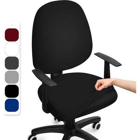 Housse de Chaise de Bureau Housse de Fauteuil de Bureau Extensible Split Housse pour Chaise de Bureau Rotatif Universelles Amovible Housse Siege Bureau (Noir,2PC)-F (1/5)