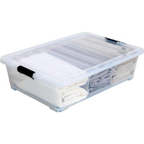 Boîte de Rangement avec Couvercle et Système de Fermeture Coulissante 32L natural