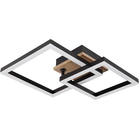 Deckenlampe Deckenleuchte Holzlampe Holzleuchte Esszimmerlampe, MDF Holzoptik Metall schwarz opal, LED 15W 700Lm warmweiß, LxBxH 42x31x8cm