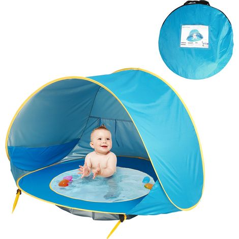 Tente de Plage Bébé 117x79x70cm Bleu Piscine Solaire Extérieur Jouant dans l'Eau (1/2)