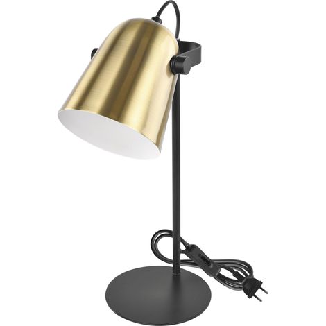 Lampe de bureau design en métal avec douille E27 - Lampe de table vintage pour ampoule E27 - Lampe de chevet avec câble de 150 cm et prise européenne - Lampe de lecture sans ampoule - Or (1/5)