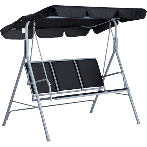 Balancelle Hollywood avec pare-soleil réglable, balancelle de jardin 3 places avec pieds antidérapants, capacité de charge jusqu'à 240 kg, chaise longue pour jardin ou terrasse, 171 x 108 x 154 cm, no (1/5)