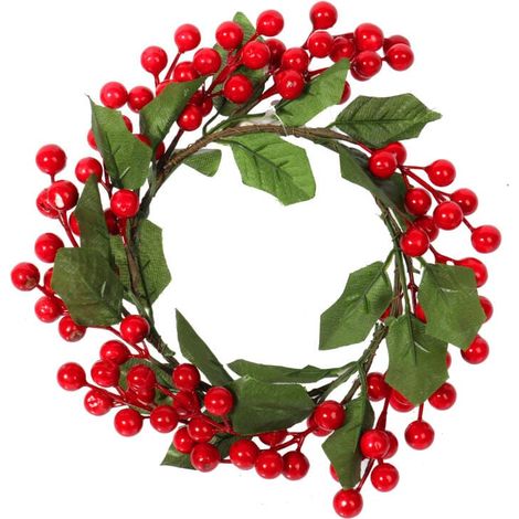 Ghirlanda natalizia decorativa con bacche di sorbo rosse e foglie verdi, 20 cm (1/3)