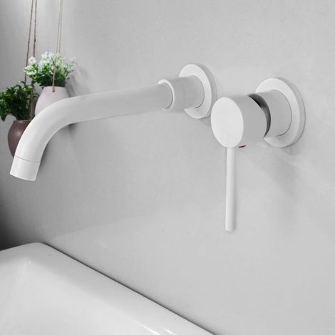 360° drehbare Wandarmatur für Waschtische, Badezimmerarmatur für Badewanne und Waschbecken, modernes Design, Einbau-Wandarmatur, Weiß (1/5)