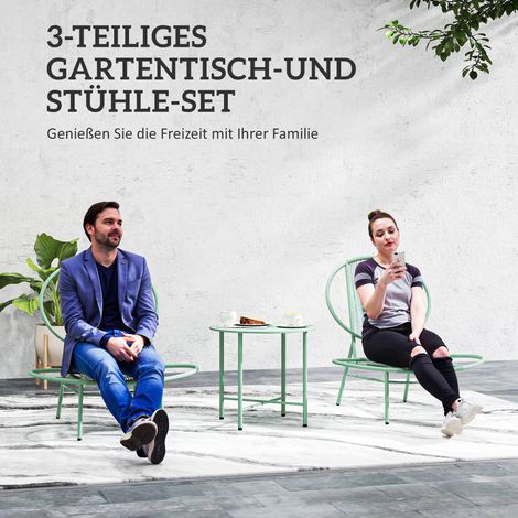 Ensemble bistro 3 pièces en polyrotin imperméable, incluant table ronde et chaises coquille pour terrasse, vert