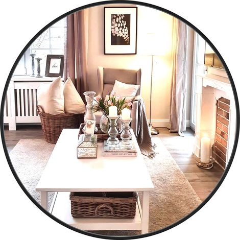 Miroir Mural Suspendu, Miroir Rond en Verre HD avec Cadre en Alliage d'Aluminium pour Vanité, Salle de Bain, Salon Chambre Or Rose - 60x60cm (1/5)