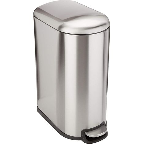 Poubelle cuisine étroite à pédale en acier 40L en inox brossé design (1/5)