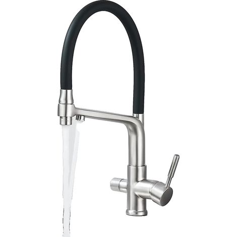 Robinet de cuisine, bec flexible, contrôle à double poignée, Nickel brossé (1/2)