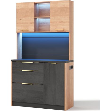 Mobile alto da cucina 100x40x180 cm con LED regolabile, presa EU e piano nero HOMVRA (1/5)