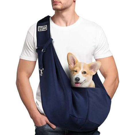 Sac à bandoulière réglable pour chien/chat, mains libres pour petits chiens, pour chien/chat moyen jusqu'à 7,5 kg, extérieur, voyage, métro (Bleu) (1/5)