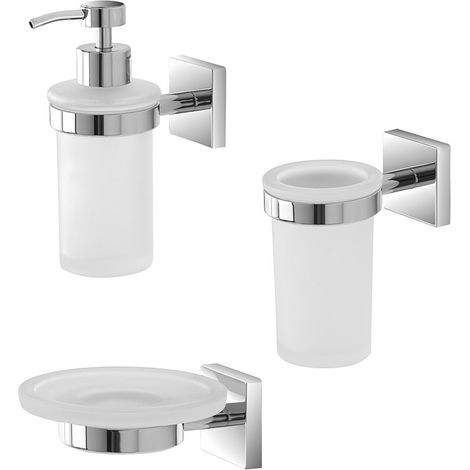Set accessori a muro 3 pezzi in acciaio cromato e viti incluse Easy (1/4)