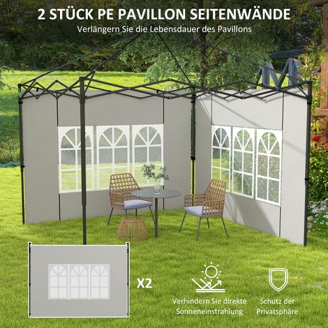 Ensemble de 2 parois latérales pour tonnelles 3x3 et 3x6, imperméables, avec ouvertures vitrées, blancs