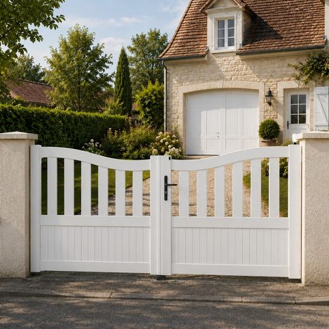 Portail battant manuel PVC blanc structure renforcée H 146 x L 350 cm BREST incurvé (1/5)
