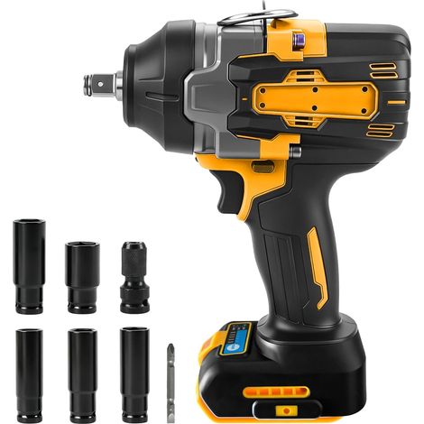Clé à Chocs Sans Fil pour 18V 20V, 1200 N·m Visseuse a Choc Brushless 1/2", Boulonneuse a Choc Electrique avec 5 modes de vitesse, 5 douilles pour voiture maison DIY (1/5)