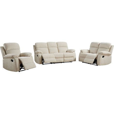 Divano 3 posti, 2 posti e poltrona relax in tessuto testurizzato beige - TOLZANO