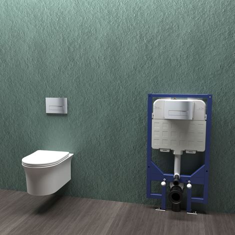 Bathroom 1.14M Concealed Cistern Frame & Rimless Wall Hung Toilet Set (1/5)