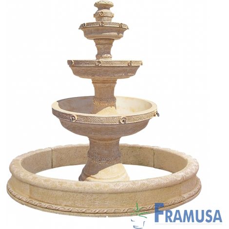 FUENTE DE PIEDRA ARTIFICIAL CENTRAL GRAN DORA OCRE CON BOMBA Y CERCO PARA JARDIN (1/3)