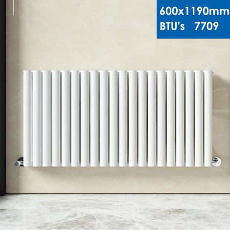 ELEGANT 600 x 1190 mm Designer White Vertical Column Radiator High Heat Output Double Oval Panel Heater Radiators + White Thermostatic Radiator Valves (1/5)