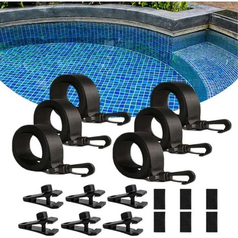 Lot de 6 sangles de protection pour bâche de piscine – Pour enrouleur de bâche avec bandes de fixation et clips – Accessoires de piscine (1/4)