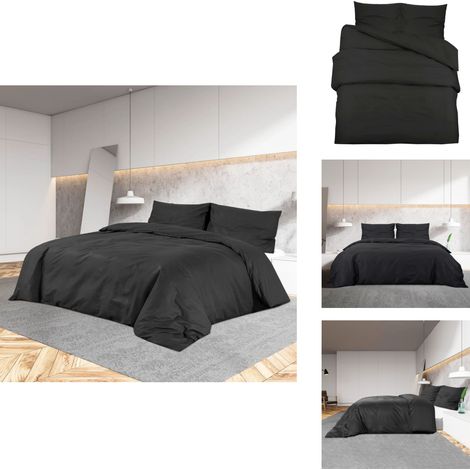 Bettwäsche-Set Schwarz 200x200 cm Leichte Mikrofaser - Bettenwäsche - Mikrofaser - Bettwäsche Set - Schwarz - Doppelbett (1/5)