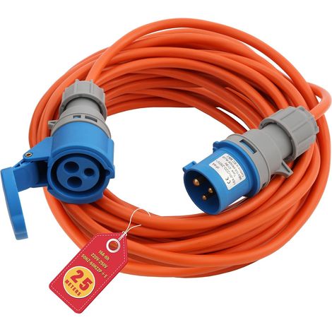Cable de extensión CEE de 25 m - 16 A - 240 V - Naranja - IP44 - Para uso en exteriores - Con enchufe CEE - Cable de extensión robusto para caravanas - Para camping, caravanas y uso en exteriores (1/5)