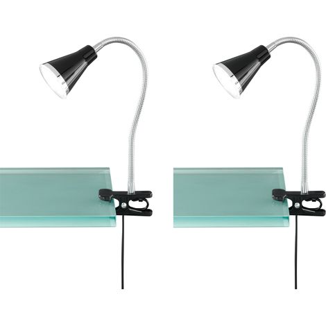 LED Klemmleuchten 2er SET 1 flammige Kunststoff Schwanenhalslampe in Schwarz (1/5)