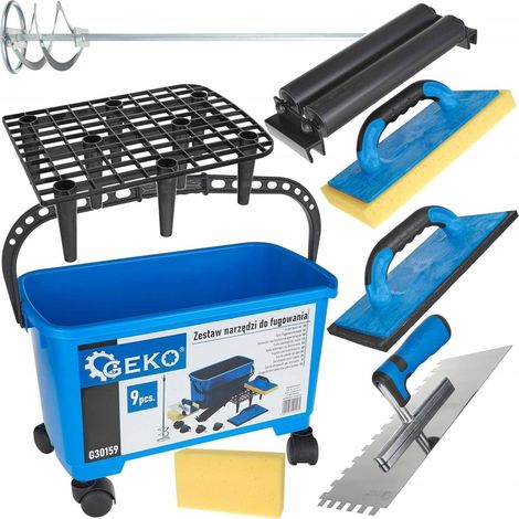 Geko Set di strumenti per piastrelle 9 pezzi con secchio da 24L