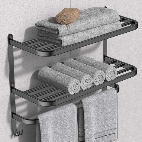 1 Porte Serviette Acier Inoxydable Noir 3 Niveaux Mural Sur Pied Salle De Bain (1/5)