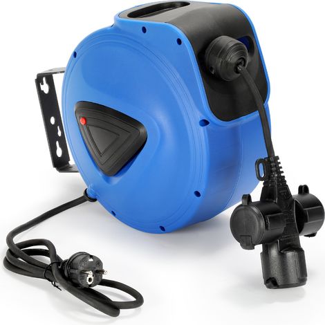 SWANEW Enrouleur automatique de câble 20m + 1.5m Enrouleur de câble IP44 pivotant à 180° Trous individuels Protection contre la surchauffe Fiche à contact de protection