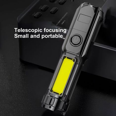 Ortviai Torche LED Extensible Rechargeable 400 lm – 2 Pièces, Étanche, Zoom Réglable (Spot/Flood), 4 Modes (Fort/ Faible/Stroboscope/Lumière Latérale) (1/4)