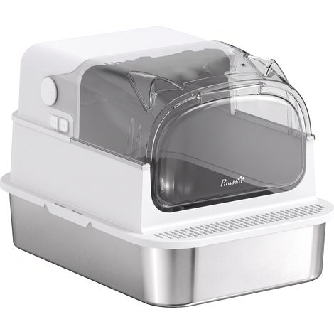 PawHut Lettiera Gatto Chiusa XL 90L in Acciaio Inox, Coperchio Rimovibile Bianco (1/5)