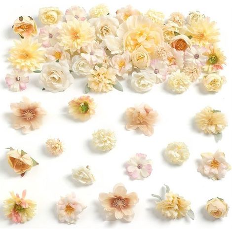 21 flores artificiales，Tonos rosa rojizos，Flores artesanales，Accesorios para el cabello，Decoración para sombrillas，Flores de plástico (1/5)