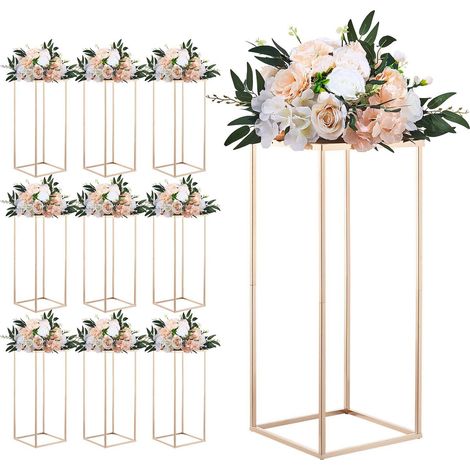 Support à fleurs de mariage lot de 10, métal doré, rectangulaire, centre de table, banquet et réception (1/5)
