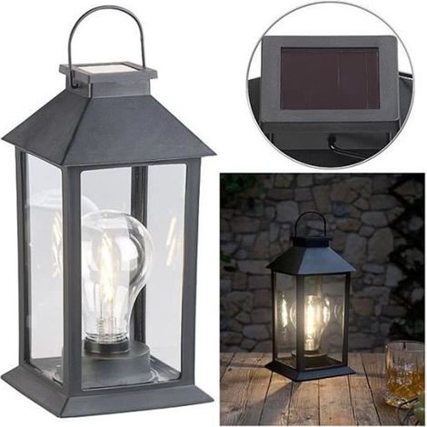 1 lanterne solaire, design vintage noir, lumière blanc chaud 5 lm, IP44, pour jardin terrasse balcon (1/5)