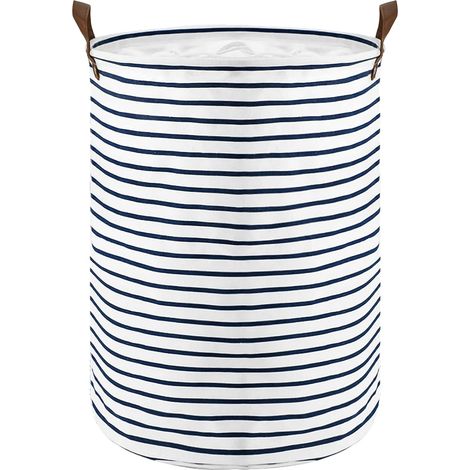 18-Inches Grand Organiser Paniers pour Vêtements Stockage, Cordon Paniers à Linge, Pliable Sac à Linge,(Bleu Rayure) (1/5)
