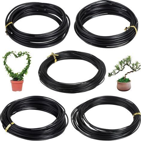 5 Rouleaux de fil de fer pour bonsaï Anodisé Aluminium Fil de fer pour bonsaï Plantes de bonsaï 5 tailles -1,0mm /1,5mm /2,0mm /2,5mm /3,0mm, Noir, 40m au total (1/5)